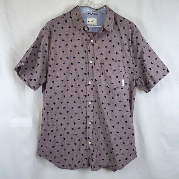 Ben Sherman Short Sleeve Oxford Shirt - Top Hat & Beanie Print, Port Royale Med - Picture 4 of 8